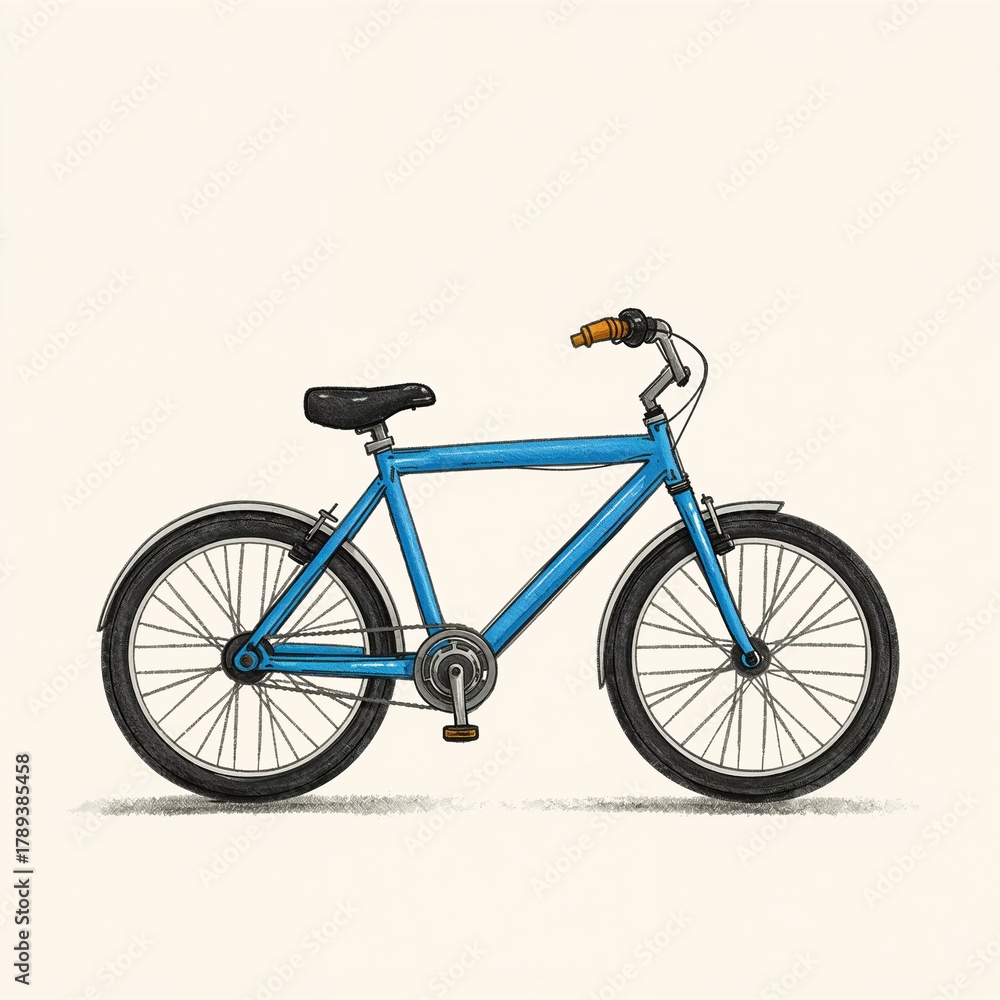 Fototapeta premium Blue bicycle hand-drawn illustration on a clean plain background