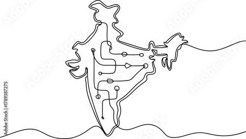 India map outline with circuit board elements country