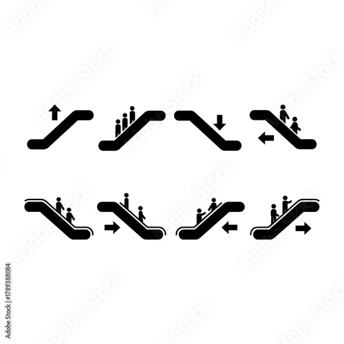 Eskalator Icons Collection – Line Art Symbols for Public Building Interiors