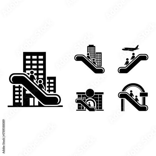 Eskalator Icons Collection – Line Art Symbols for Public Building Interiors