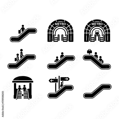 Eskalator Icons Collection – Line Art Symbols for Public Building Interiors