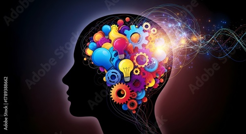 Wallpaper Mural Vibrant mind filled with colorful ideas and gears sparks innovation and bright concepts Torontodigital.ca