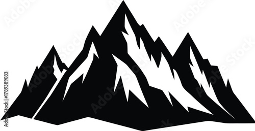 Multiple jagged mountain peaks with a rough base forming a panoramic landscape view