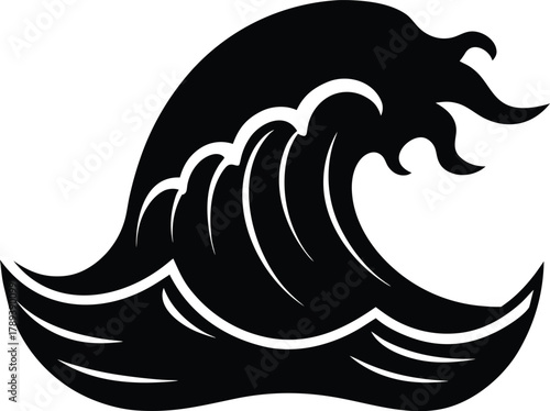Stylized ocean wave in black silhouette isolated on transparent background vector