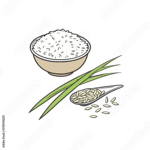 rice in a bowl isolated on white