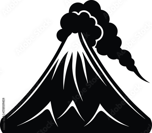 Black volcano with smoke emitting from crater vector illustration of nature