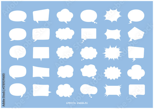 シンプルなスピーチバブルセット（フラット・手描き風デザイン）