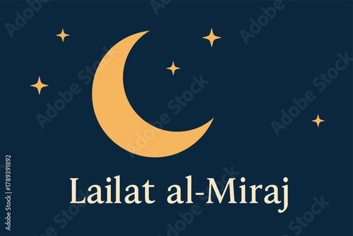Minimal Elegant Lailatul Miraj Design with Crescent Moon and Spiritual Islamic Motifs