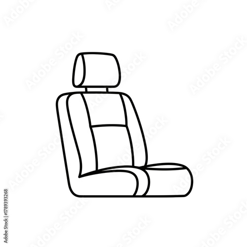 Car Seat Line Art – Vector Illustration of Automotive Interior Seat with Headrest