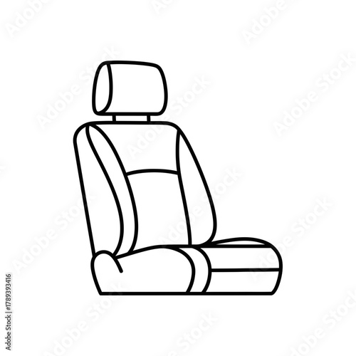 Car Seat Line Art – Vector Illustration of Automotive Interior Seat with Headrest