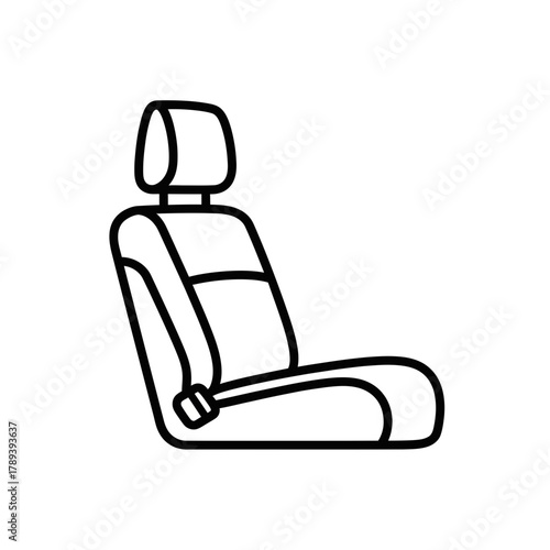 Car Seat Line Art – Vector Illustration of Automotive Interior Seat with Headrest