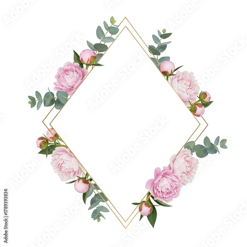 Fototapeta Naklejka Na Ścianę i Meble -  Pink peony floral diamond frame isolated on transparent background