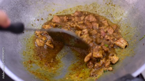 Spicy stir fried pork with Cluster Bean (Bitter Bean or stink beans) popular southern Thai food, Stir fried Stinky Bean in Chili Paste with Pork