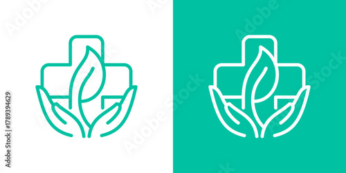 Hands Holding Leaf Logo. Hand Leaf Medical Logo