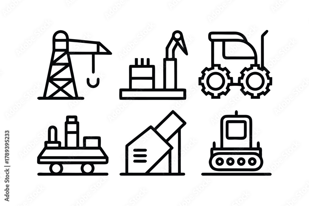 Naklejka premium Construction and Industrial Equipment Outline Icons Set Keywords: construction, industrial, equipment, icon, outline, symbol, design, graphic