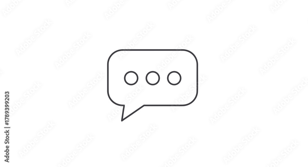 Fototapeta premium Simple line art icon of a chat bubble with three dots indicating typing or a message.