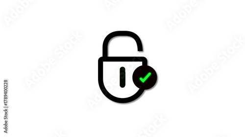 Simple animation black outline of a padlock with a white interior on a white background security protection.Minimalist padlock animation, black outline, white interior, white background, cybersecurity