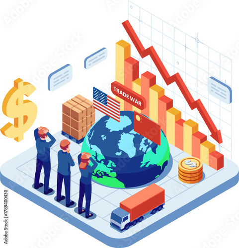 Isometric Trade War Impact on Global Economy and Logistics