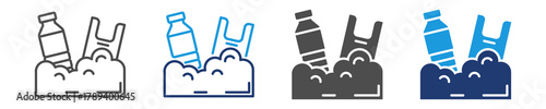 plastic pollution icon set multiple style