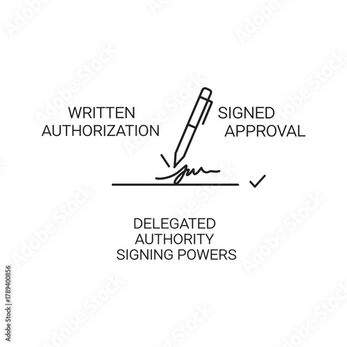 Illustration of a pen signing a document with text about authority
