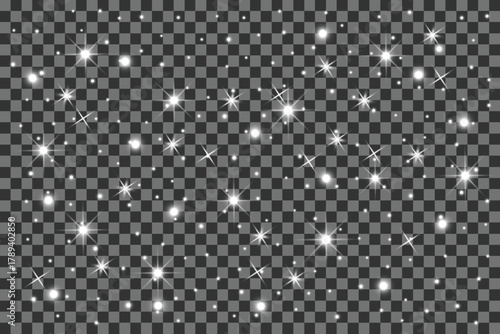 Collection of sparkling light effects shining glitter particles for festive decoration isolated on transparent background EPS vector