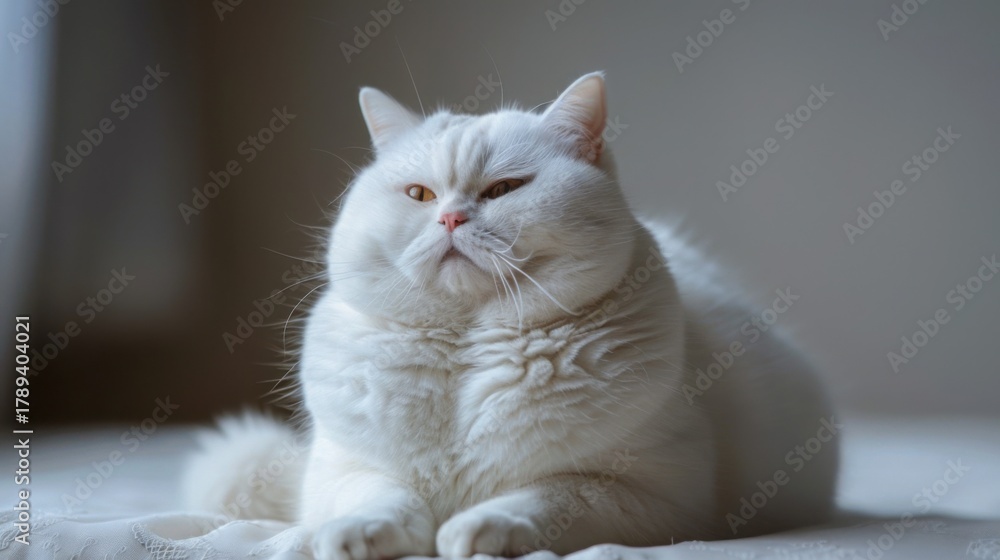 Obraz premium white fat cat sitting