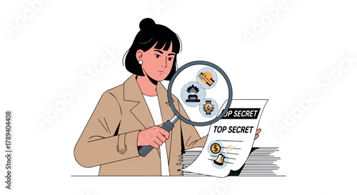 Investigation and Confidential Report Illustration with Magnifying Glass