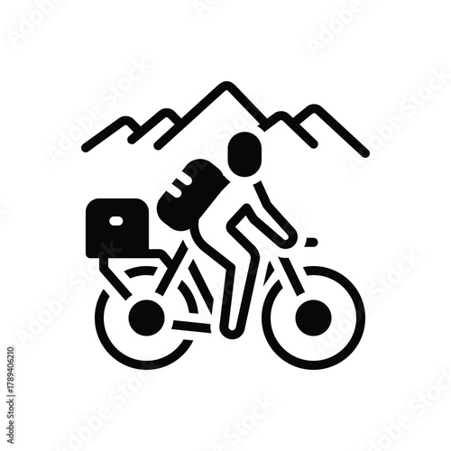 Black solid icon for bicycle trip