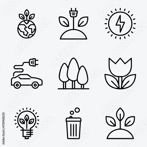 Sustainable Eco Line Icon Set