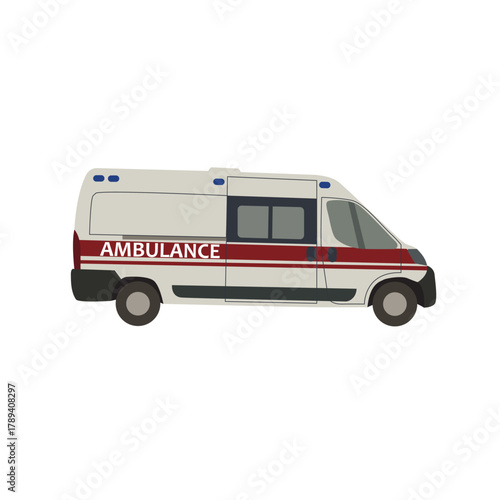Ambulance van flat vector. Help emergency auto red transportation rescue