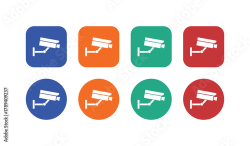 CCTV Surveillance Icon Set, Flat Rounded Security Camera Vectors for Web, App and Print