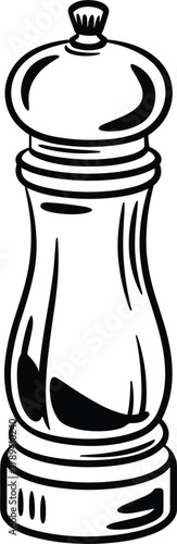 Black and White Illustration of a Classic Pepper Mill grinder spice