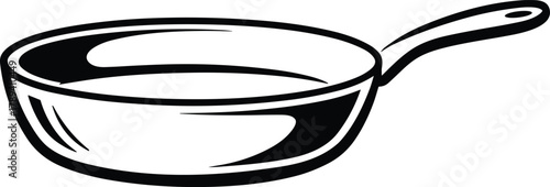 Black and white illustration of a cooking saucepan with a long handle kitchen utensil