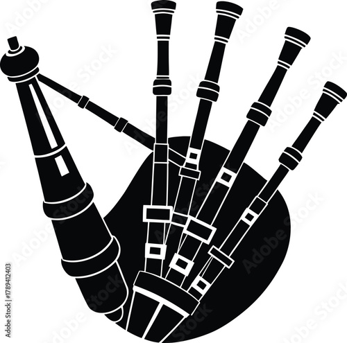 Bagpipe silhouette simple black flat vector style instrument 1