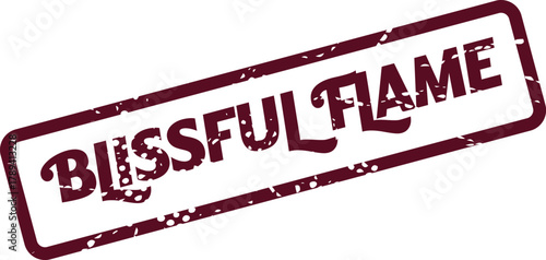 A textured rectangular stamp features the words Blissful Flame in a deep burgundy color