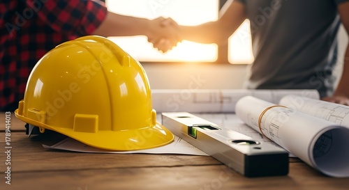 Construction Planning with Helmet and Level Tool