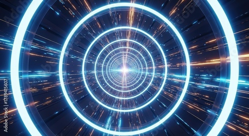 Experience the future with a dazzling neon tunnel, a vibrant portal of light and speed, perfect for technology, innovation, and digital journeys.