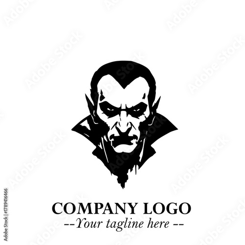 Head of Vampire Logo Symbol in Black on the White Background with Gothic Horror Vector Design