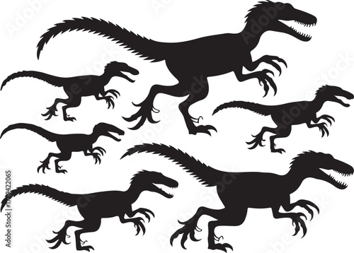 Silhouette of a pack of velociraptors running together