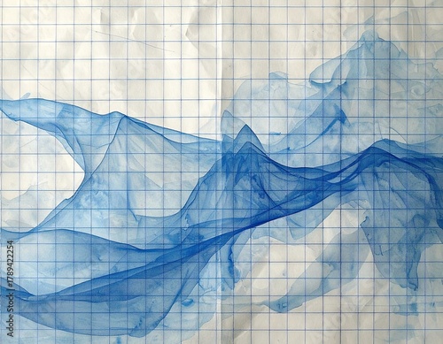Blue Abstract Wave Design on Textured Grid Background Decorative Illustration