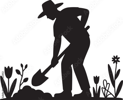 silhouette of a man watering a little tree vector art illustration isolated on transparent background