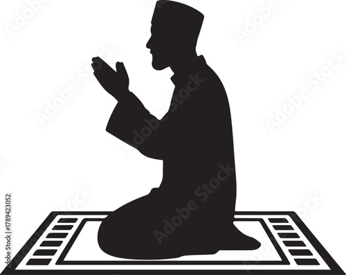 Muslim man praying, Islamic mosque silhouette