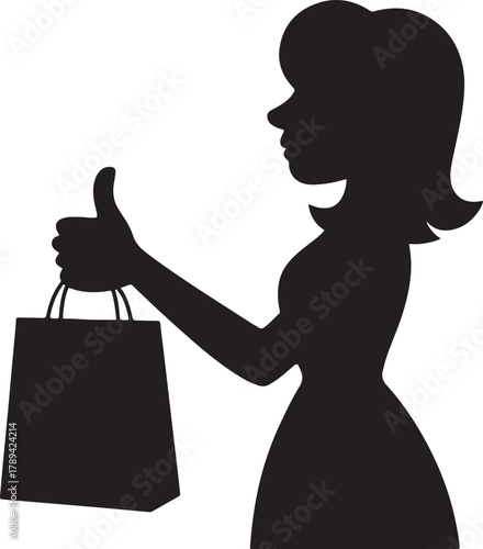 shopping girl with shopping bag vector silhouette illustration black color