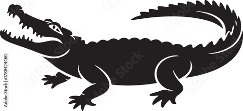 Alligator or Crocodile Black Silhouette Vector Illustration