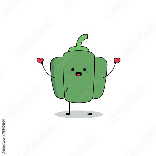 Cute green bell pepper cartoon character spreading love doodle