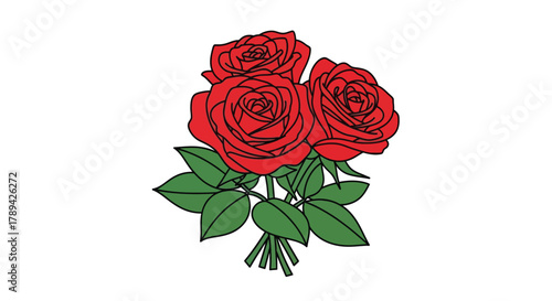 A simple illustration of a bouquet featuring three vibrant red roses