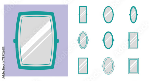 Collection of various shaped mirrors and a large rectangular framed mirror