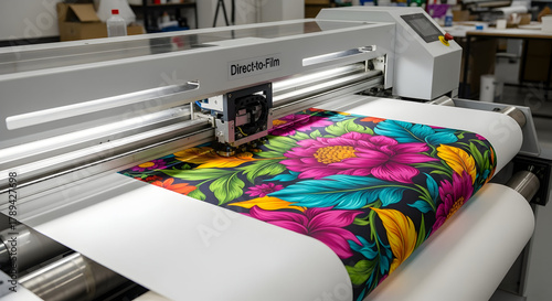 Digital textile printer printing vibrant floral designs on fabric showcasing dtf technology in fabric printing 99760144 1