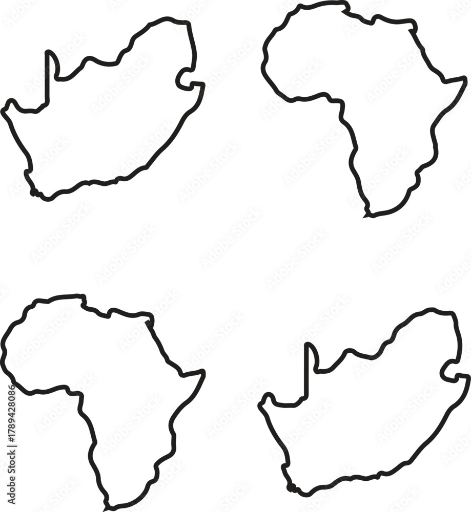 Obraz premium Outline maps of africa continent and south africa country simple vector