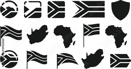 South africa flag and map icons collection national identity symbols set